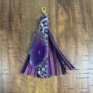 EUC Purple/Gold Animal Print Leather & Polished Rock Keychain/Handbag Charm